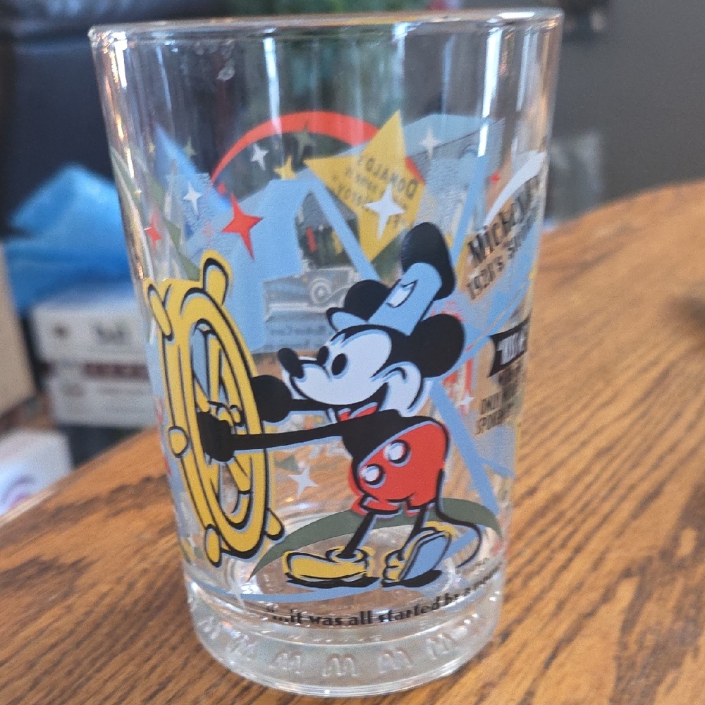 Disney Mickey Mouse Mc Donalds COLLESTOR Glass Tumbler - Red and Yellow